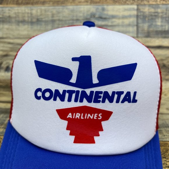 Continental Airlines Mens Trucker Hat Blue Snapback Vintage Logo Baseball Cap - Picture 3 of 8